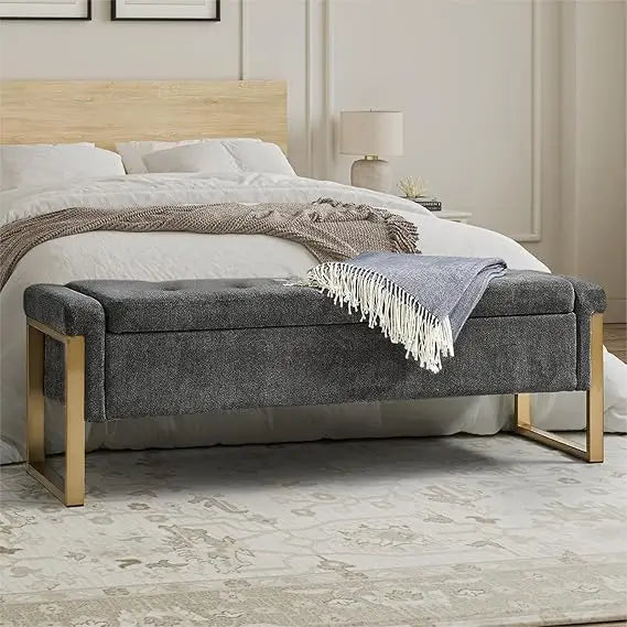 EcoHarbor Modern Bedroom Bench Upholstered Storage Ottoman Gold Legs
