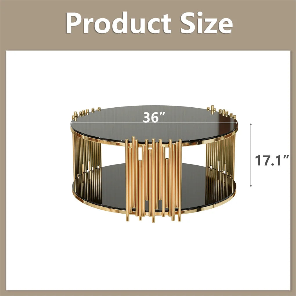 Modern Minimalist Stainless Steel Circular Coffee Table Black Glass