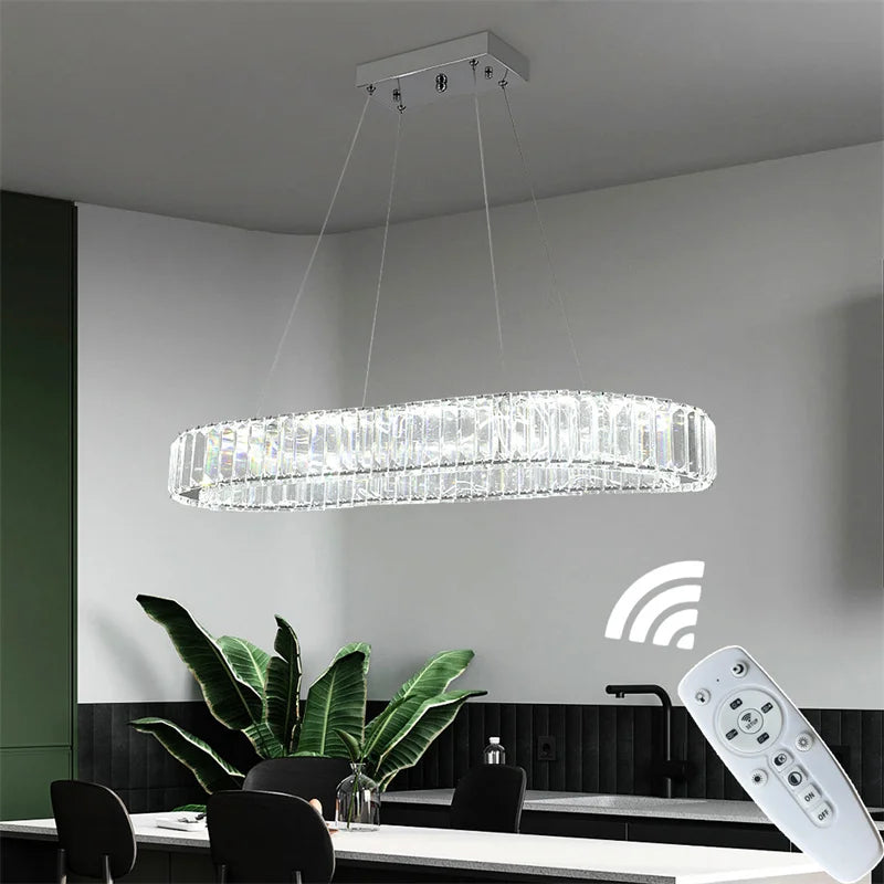 Modern Crystal Rings LED Chandelier Luxury Ceiling Lamp Remote Control