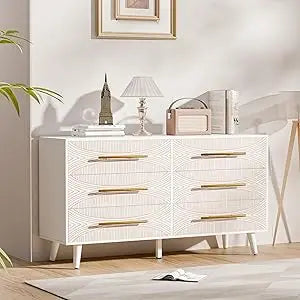 White Dresser for Bedroom Storage 6 Drawers Modern Chest of Drawers