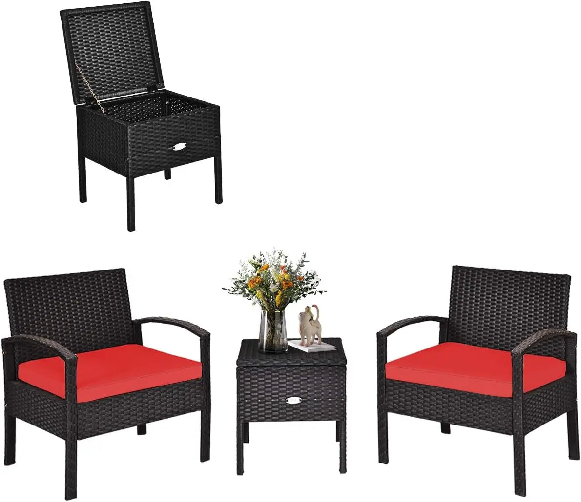 Ljustra Rattan Patio Furniture Set 3 Pieces Wicker Conversation Set