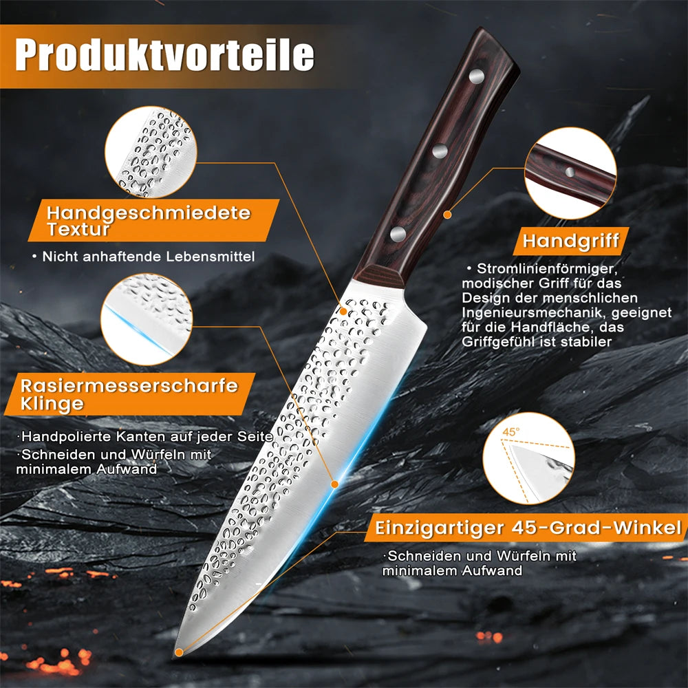 8pcs Chef Knife Set Hammer Pattern Sharp Blade Meat Salmon Slicing Knives