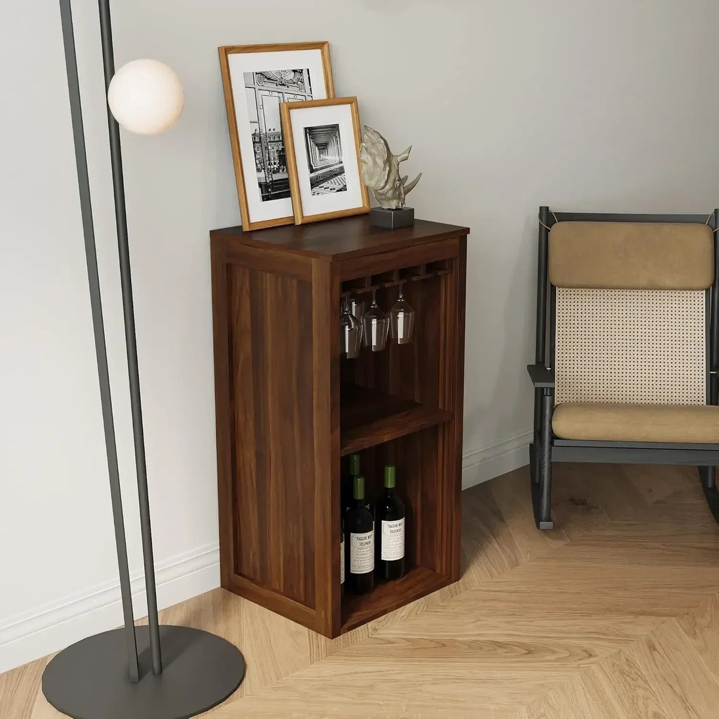 Modular Wine Bar Cabinet Kitchen Hutch Storage with Open Shelves