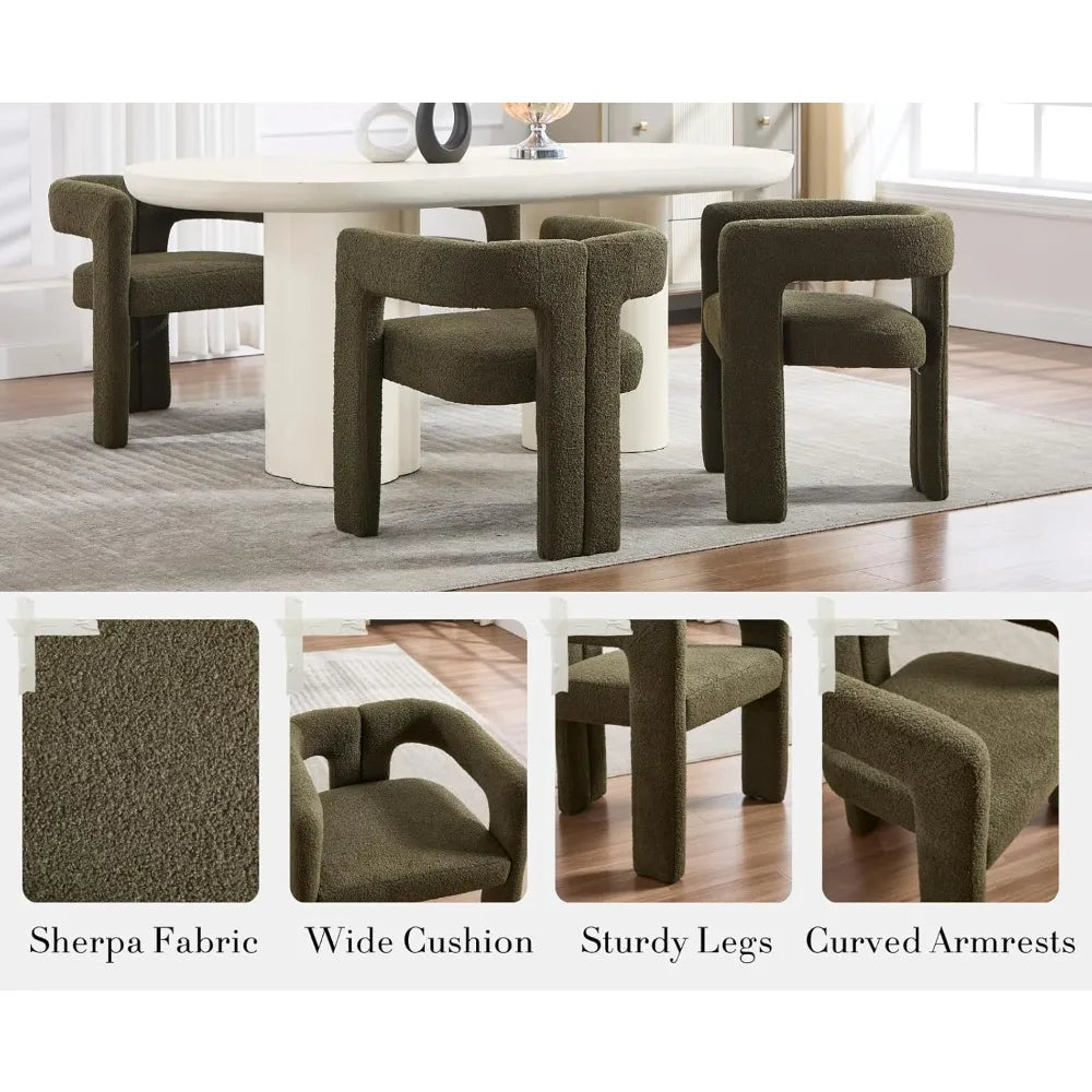 Modern Barrel Dining Chairs Set of 2 Upholstered Boucle Accent Chairs