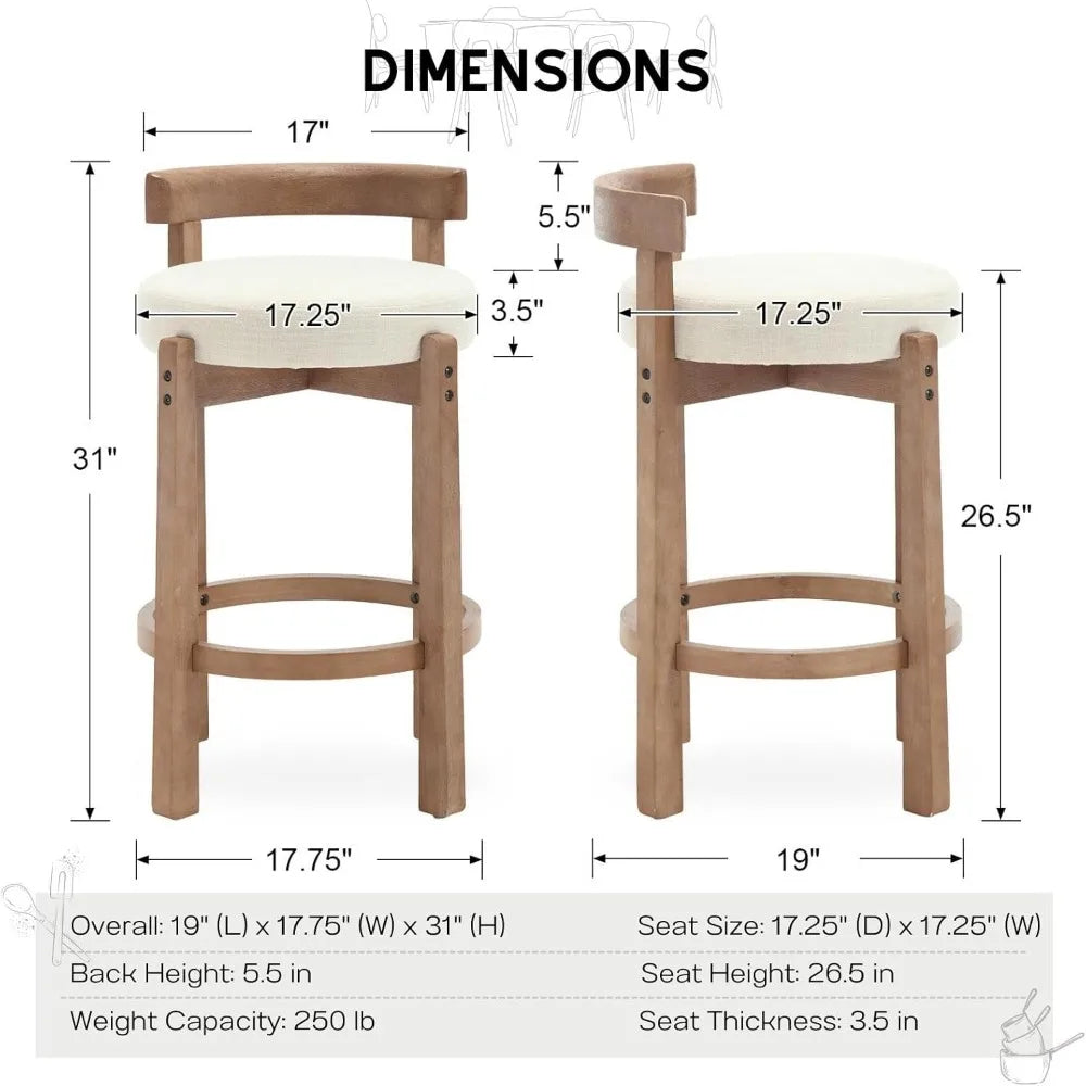Mid Century Modern Bar Stools Set of 2 Upholstered Kitchen Stools