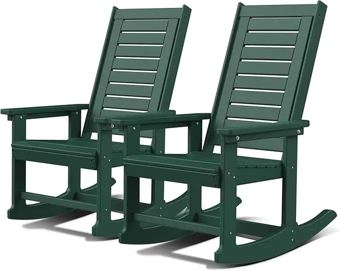 Outdoor Rocking Chairs Set of 2 HDPE Plastic Oversized Rockers