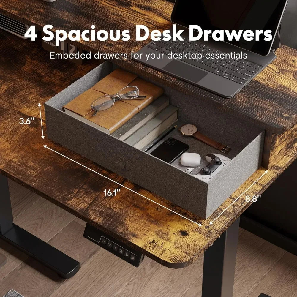 63 Inch L Shaped Electric Standing Desk with 4 Drawers and Shelf