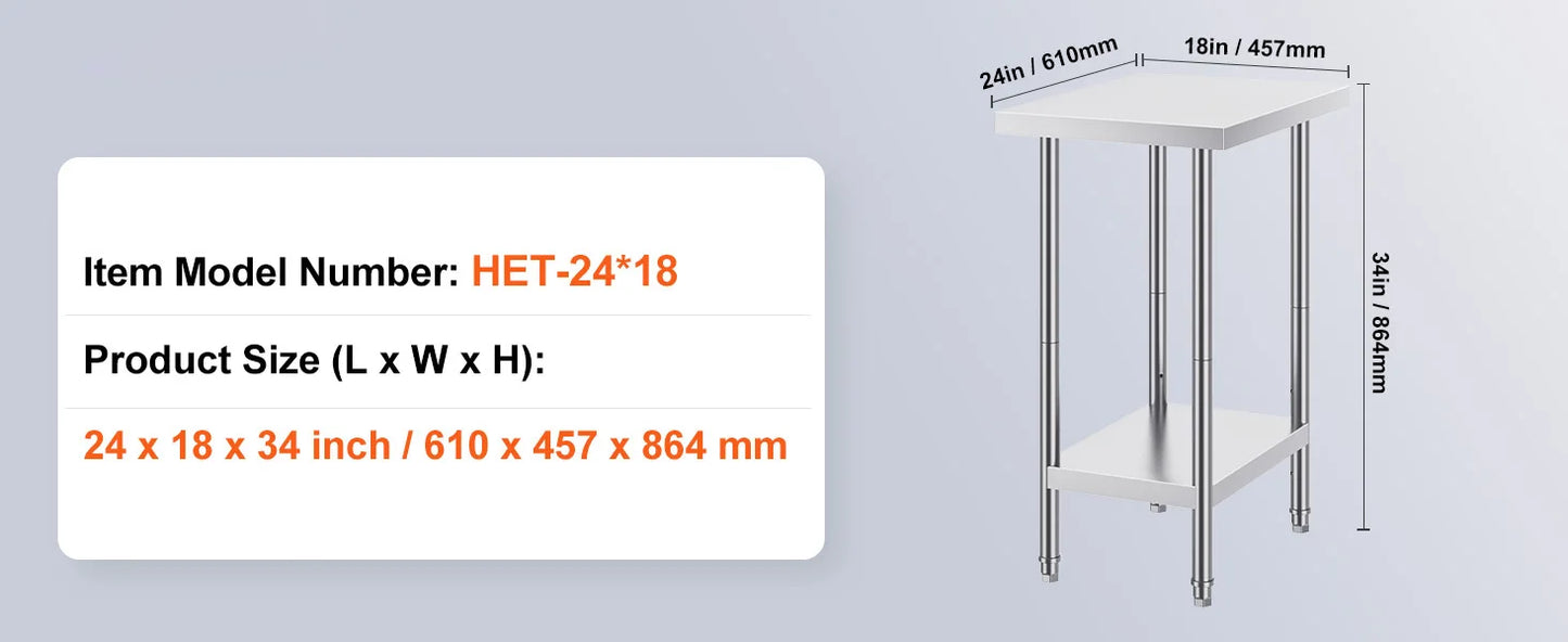Ljustra Stainless Steel Prep Table Commercial Workstation Kitchen Garage