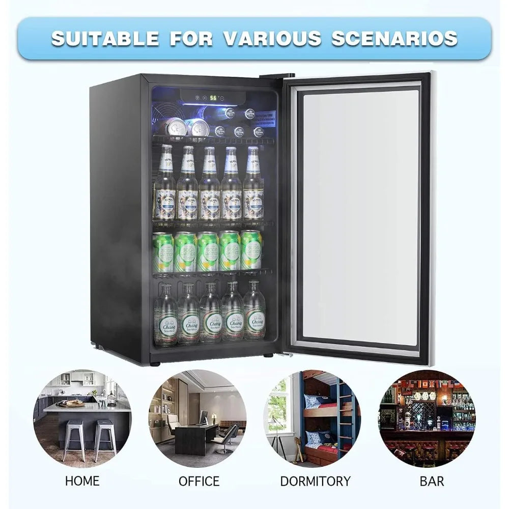 Beverage Refrigerator Cooler 100 Can Mini Fridge Adjustable Glass Door