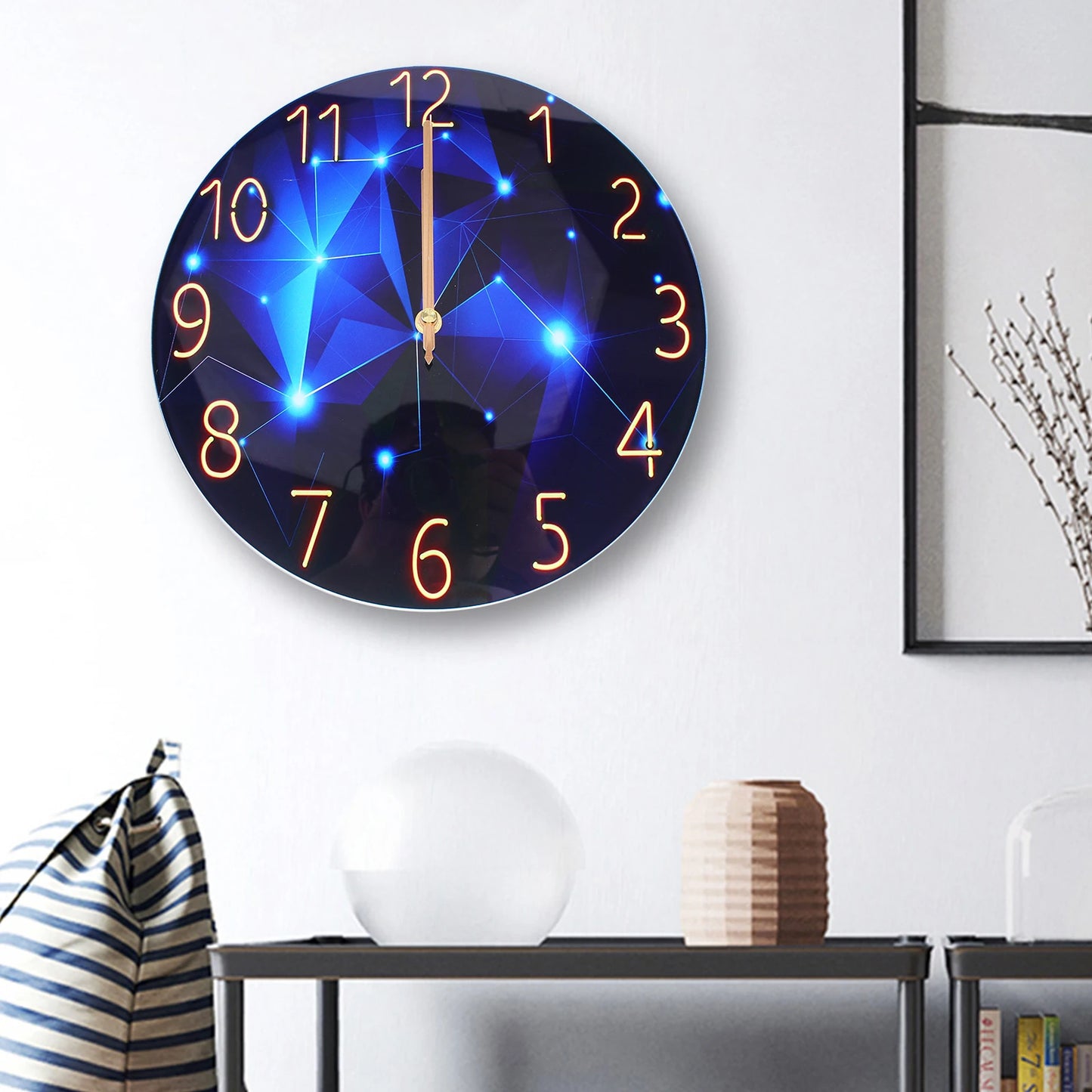 Ultra-Thin Round Tempered Glass Wall Clock Diamond Modern Home Decor