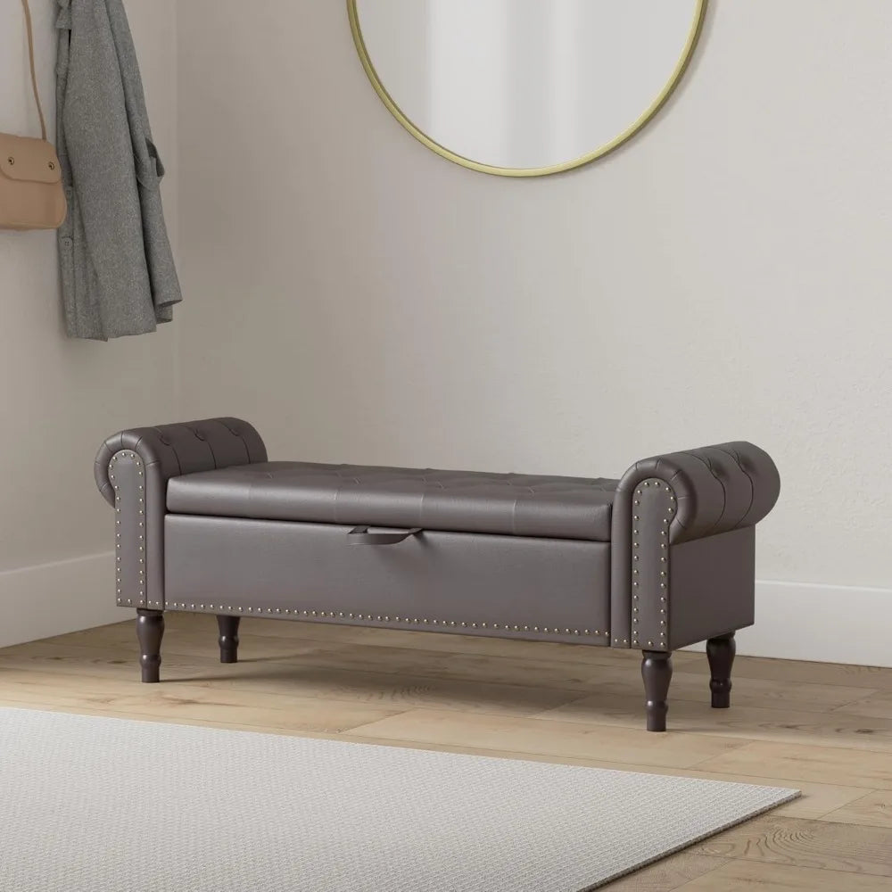 Ljustra 67 Inch Velvet Storage Ottoman King Size Bed Bench with Gold Legs