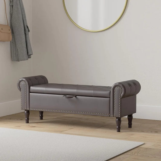 Ljustra 67 Inch Velvet Storage Ottoman King Size Bed Bench with Gold Legs