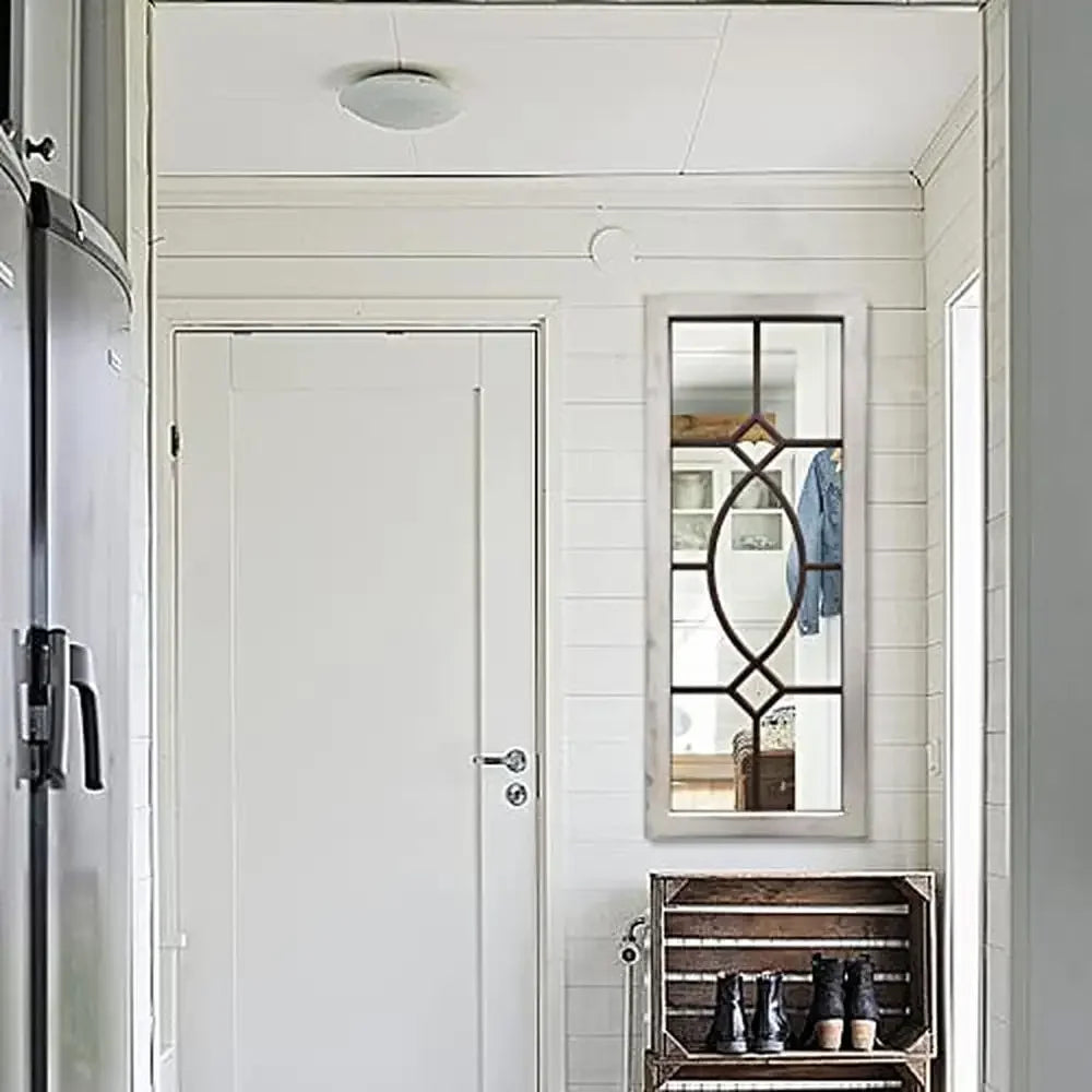 Rustic Distressed White Wooden Wall Mirror Farmhouse Decor 43.3"x17.7"