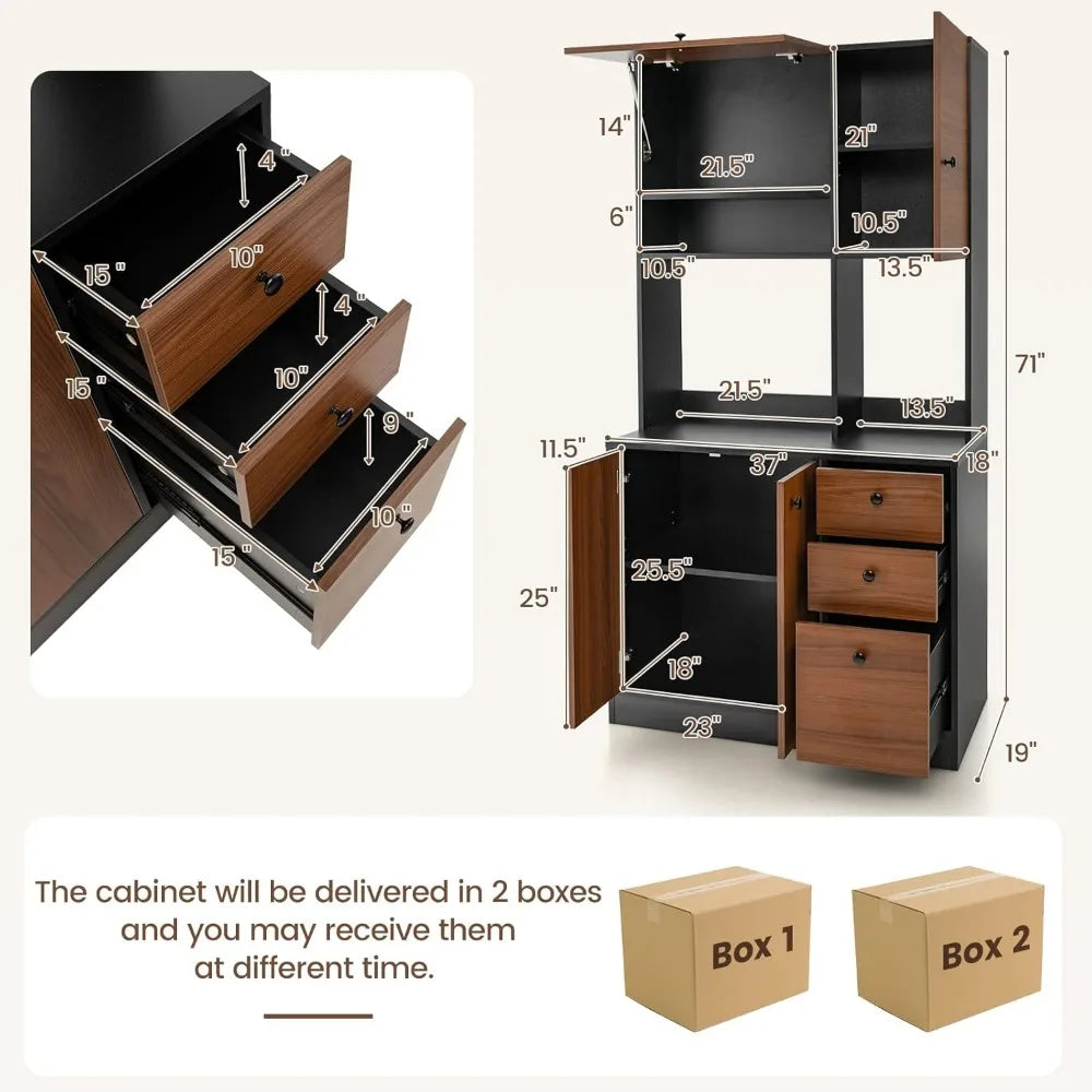 Kitchen Buffet Hutch Storage Cabinet Freestanding Pantry Adjustable Shelves