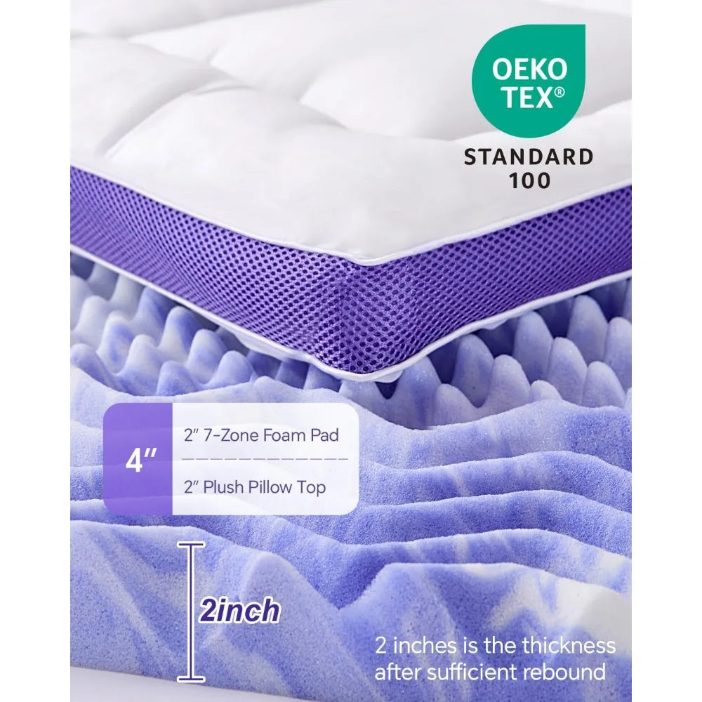 Ljustra Dual Layer Memory Foam Mattress Topper Queen 4 Inch Cooling