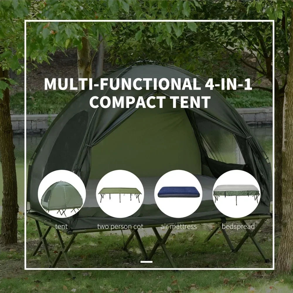 4-in-1 Camping Cot Tent Air Mattress Portable Foldable Elevated Bed