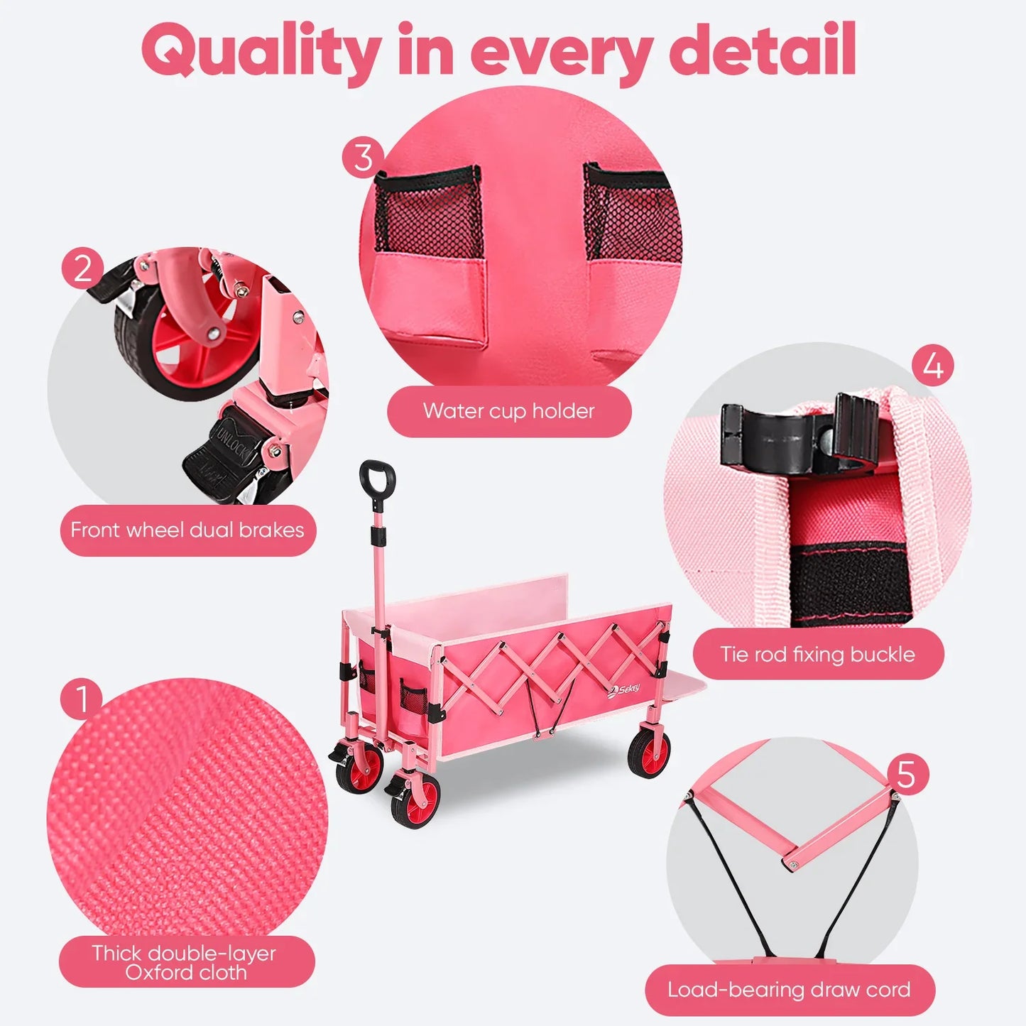 Ljustra 52 Inch Extender Folding Collapsible Wagon 330LBS Heavy Duty