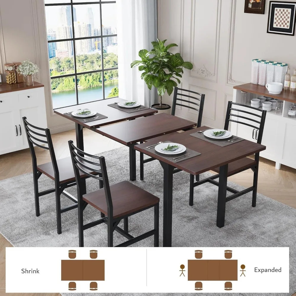 63 Inch Extendable Dining Table Set for 4-6 with Chairs Kitchen Furniture