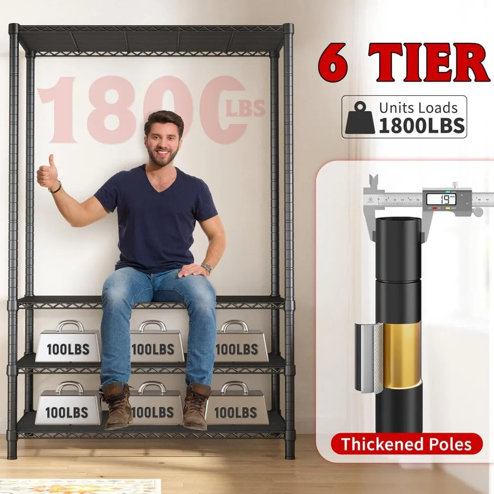 6 Tier Heavy Duty Wire Shelving 1800LBS Adjustable Storage Rack