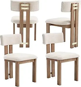 Farmhouse Dining Chairs Set of 4 Mid Century Modern Upholstered Rattan