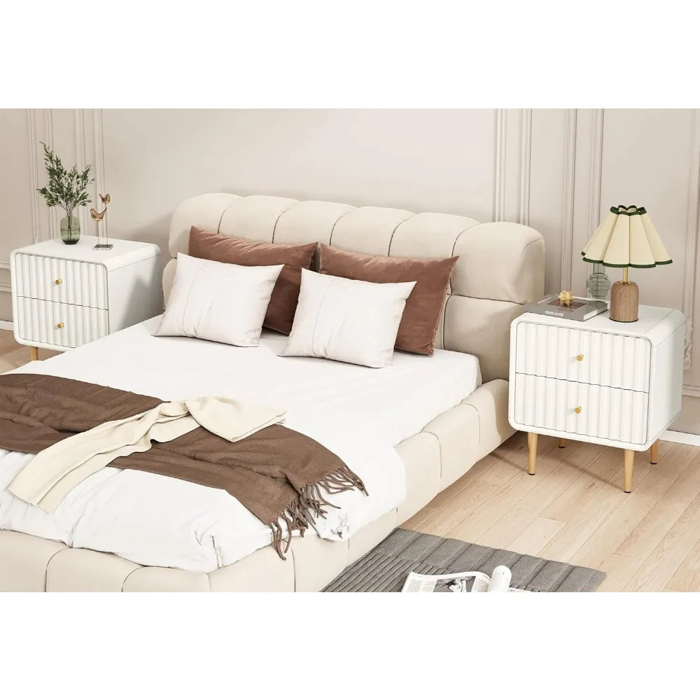 Modern Nightstand Set of 2 Fluted Bed Side Table with Drawers