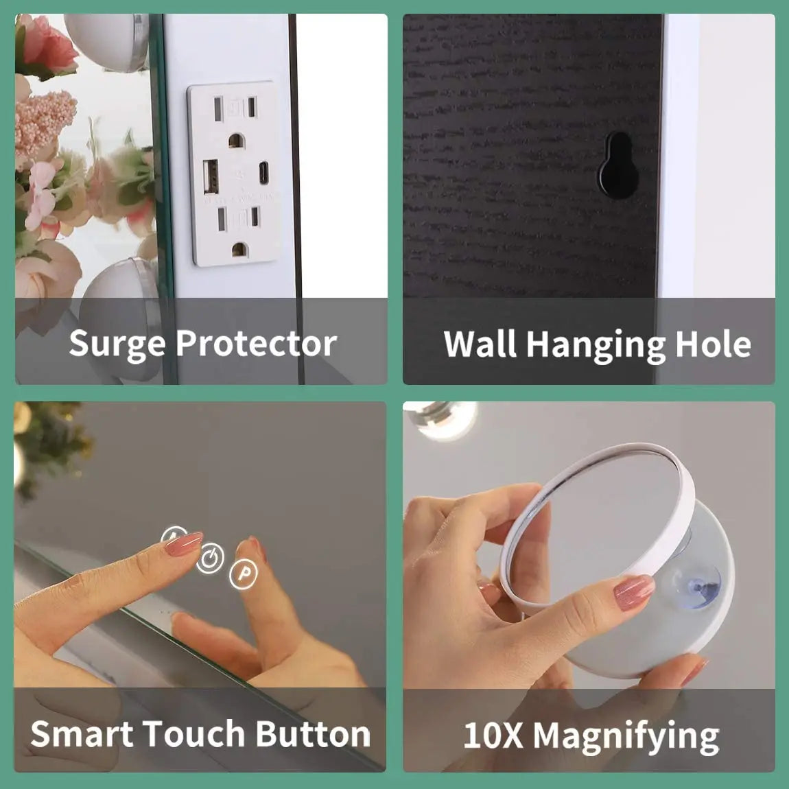 Large Hollywood Makeup Mirror with 18 LED Bulbs and USB Charging Port