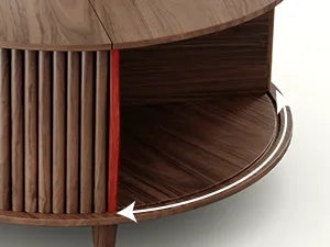 Round Coffee Table with Storage Mid Century Modern Sliding Door Table