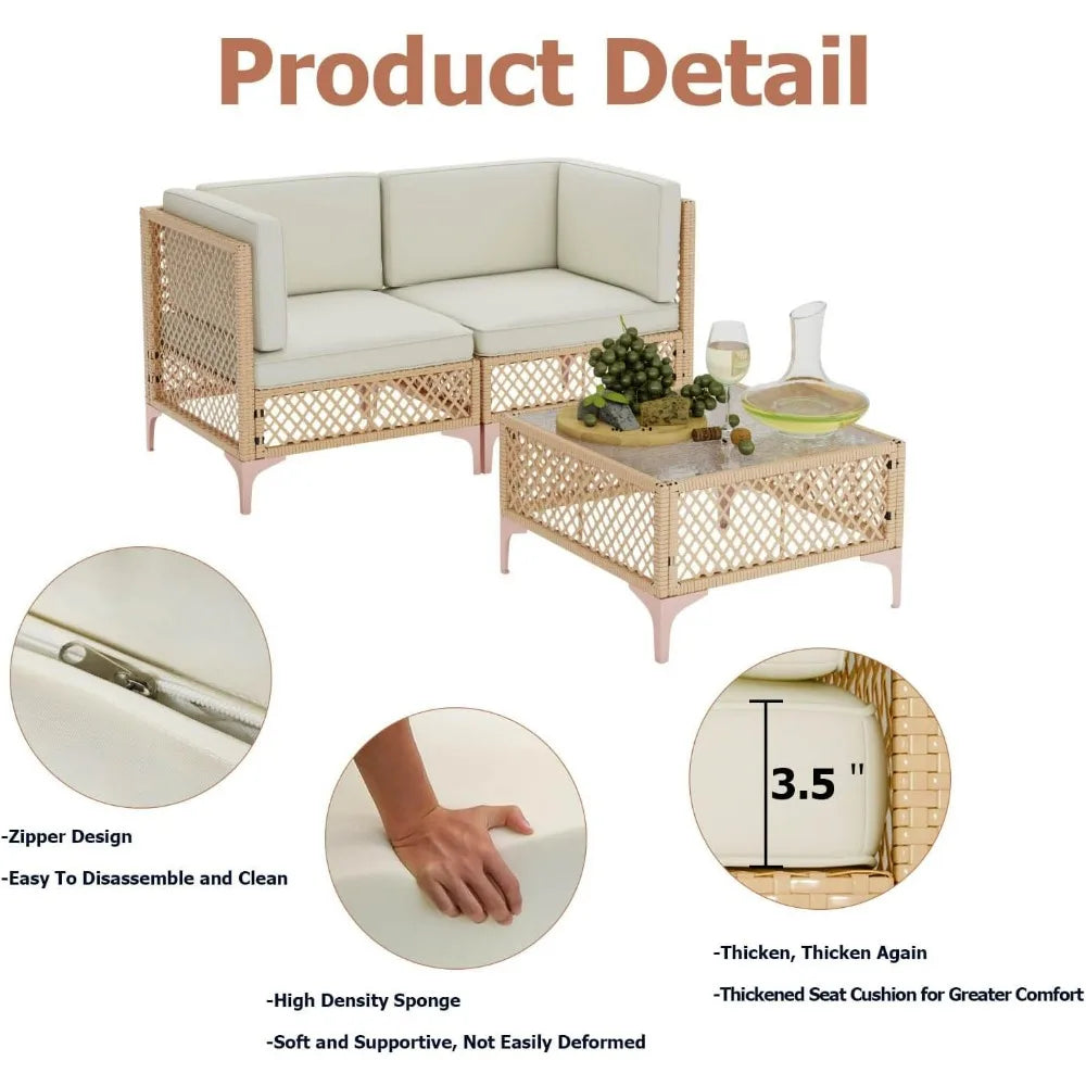 3 Piece Outdoor Patio Furniture Set All-Weather Wicker Sofa