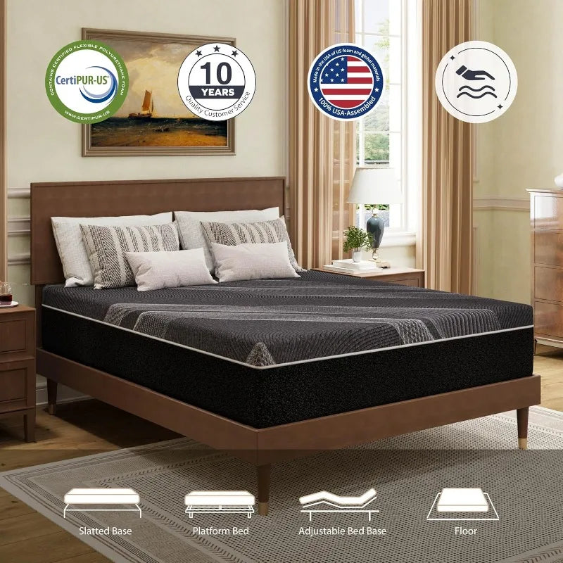 Ljustra Queen Mattress 10 Inch Gel Memory Foam Cooling Medium Firm