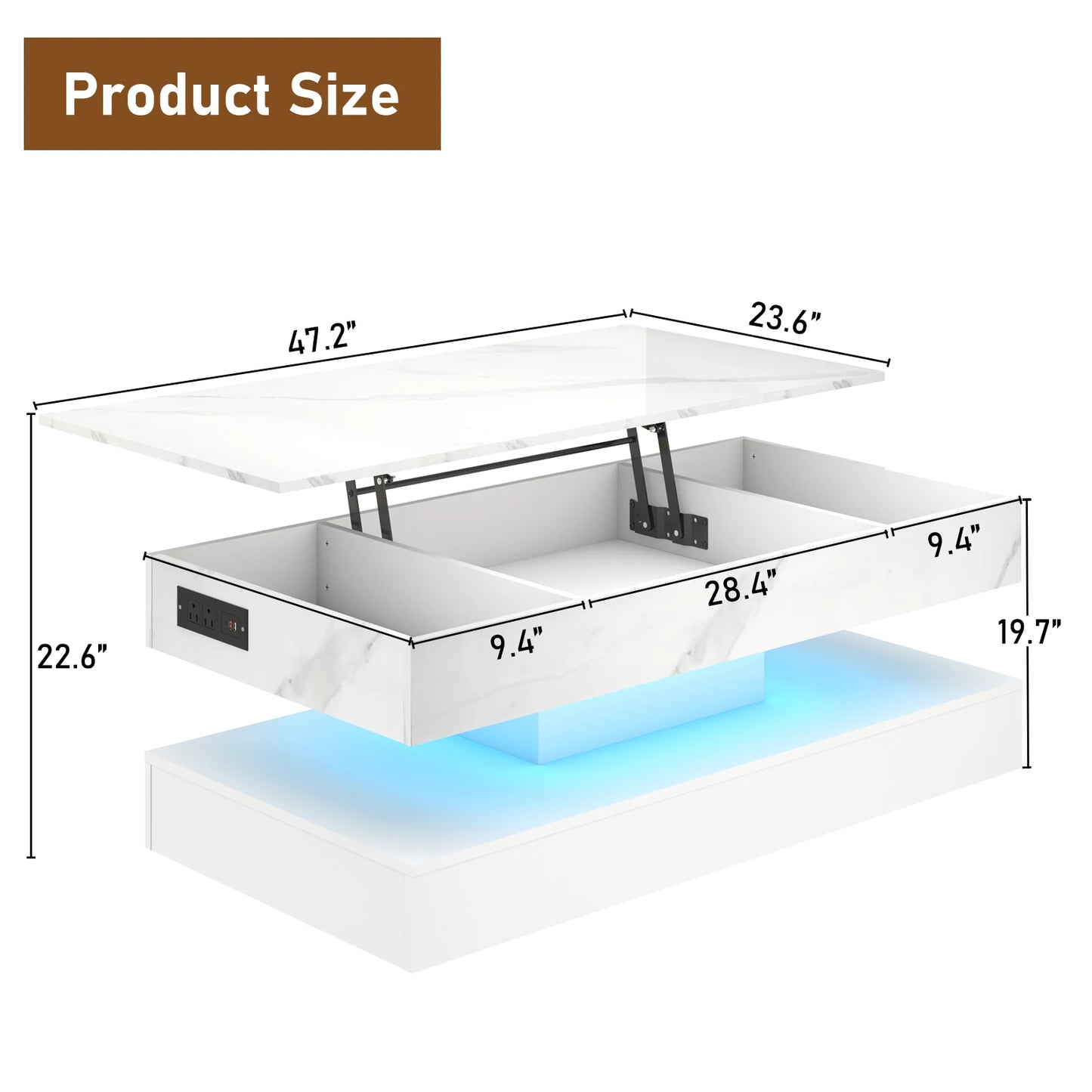 Ljustra LED Coffee Table High Gloss Modern Center Table with Storage