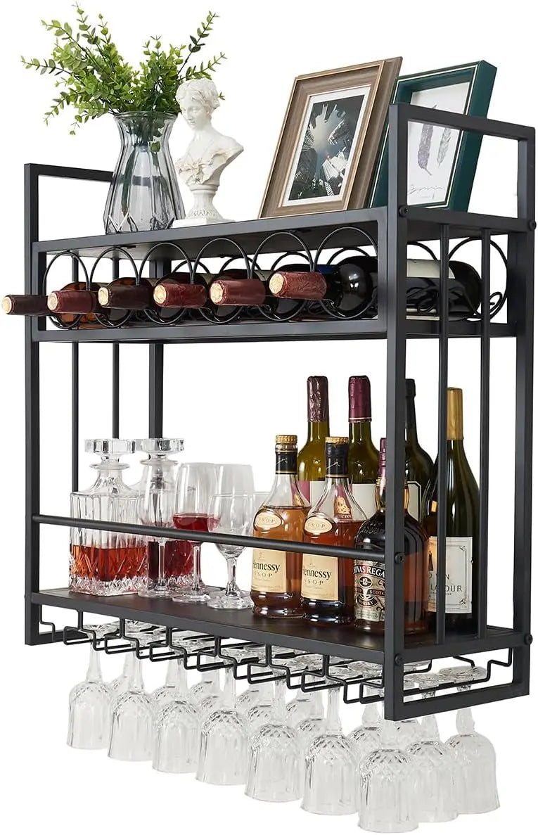 Wine Rack Glass Holder Metal Bottle Storage Home Bar Dining Kitchen
