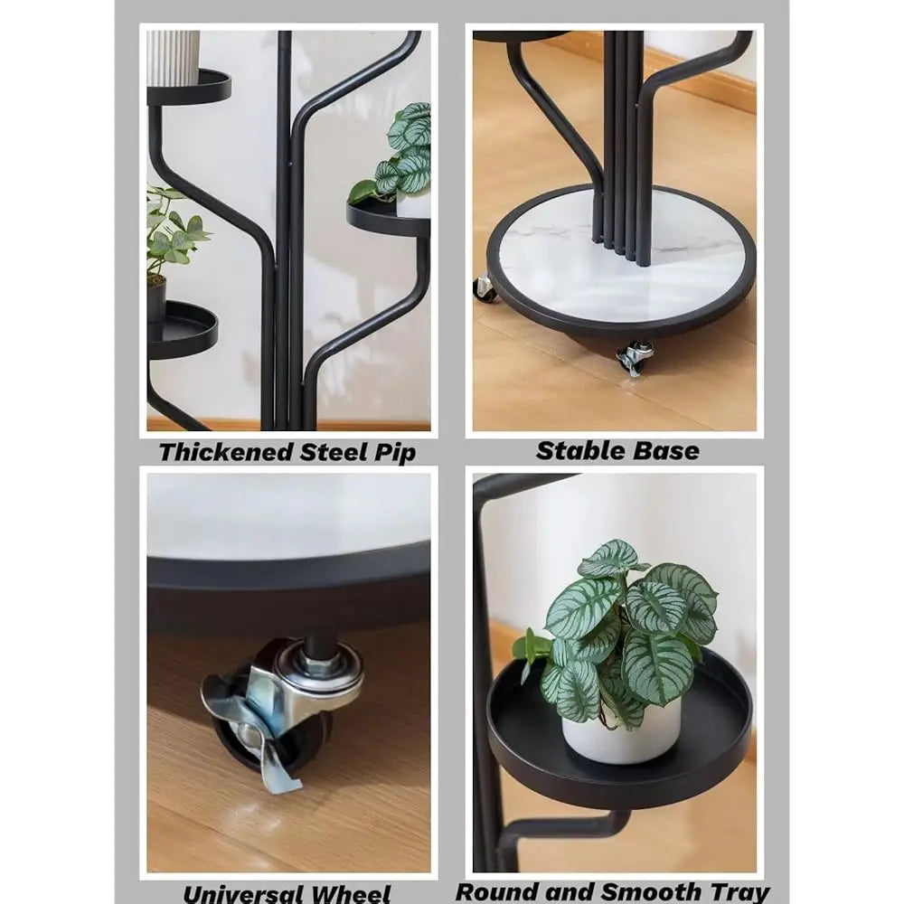 5 Tier Indoor Plant Stand Rolling Metal Shelf Wrought Iron Display