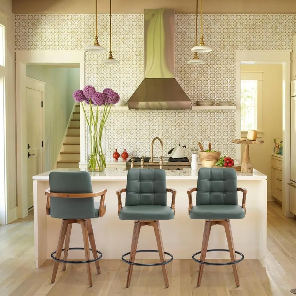 30 Inch Counter Height Bar Stools Leather Upholstered Swivel Set of 2