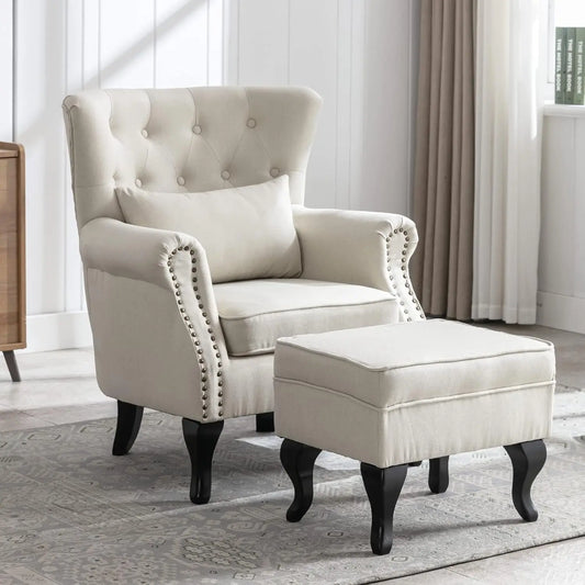 Mid Century Modern Accent Chair Upholstered Armchair with Ottoman