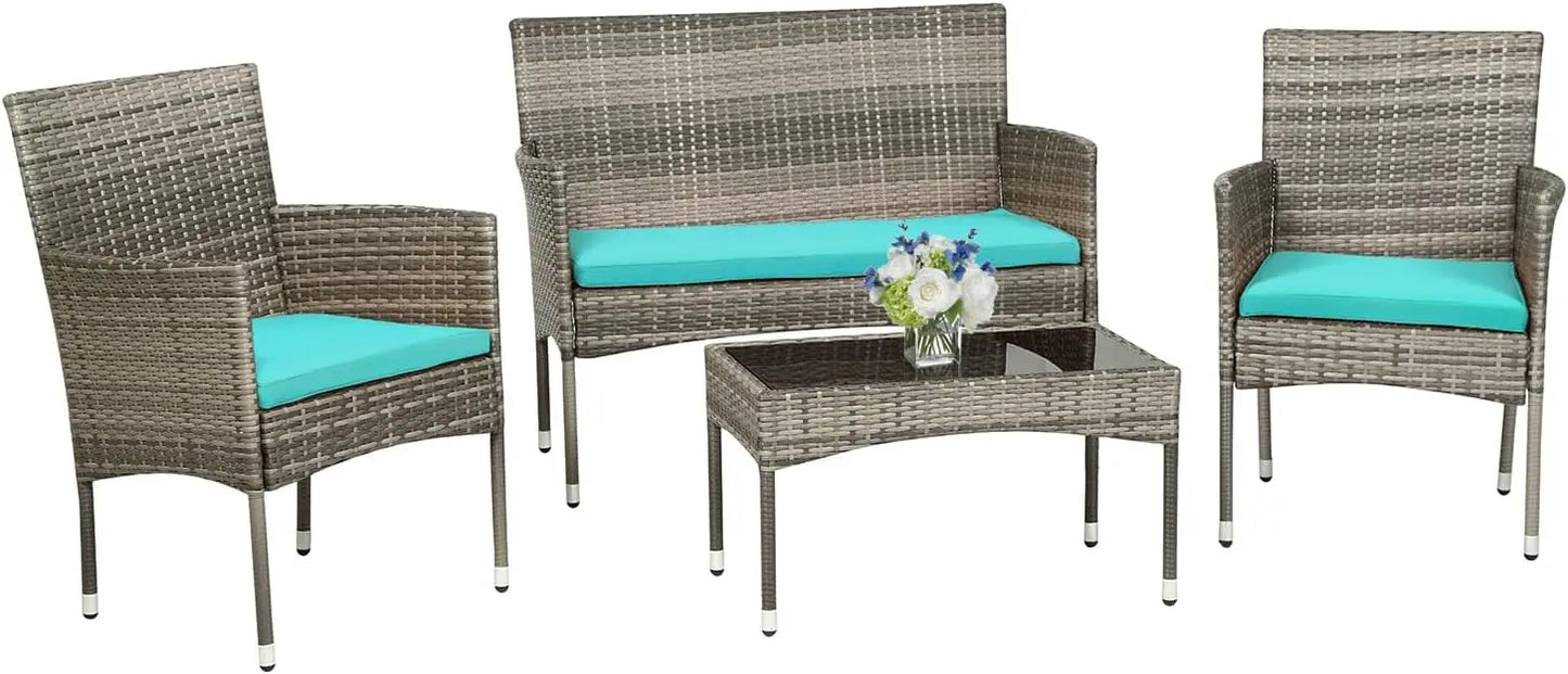 Ljustra 4 Pieces Rattan Patio Furniture Set Garden Conversation Sofa