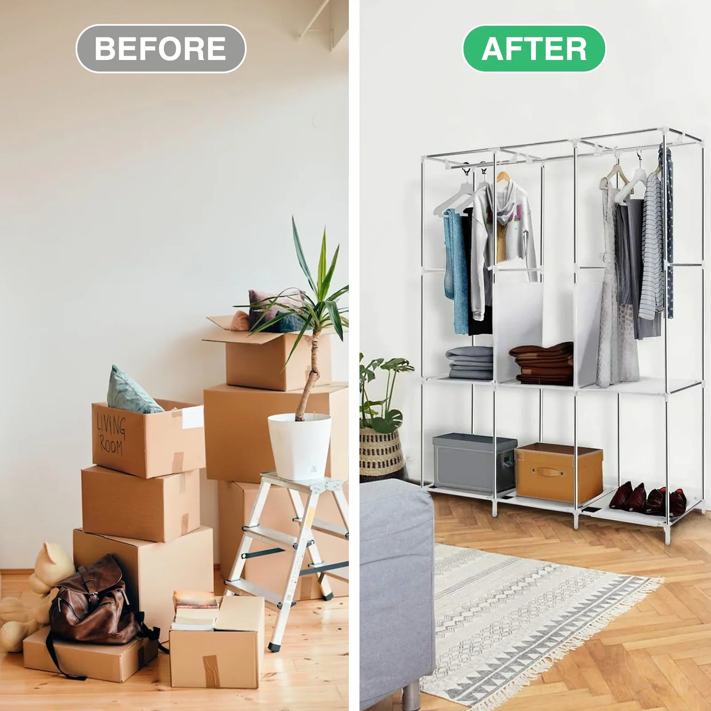 Portable Closet Organizer Rack Clothes Storage Shelf Easy Assembly