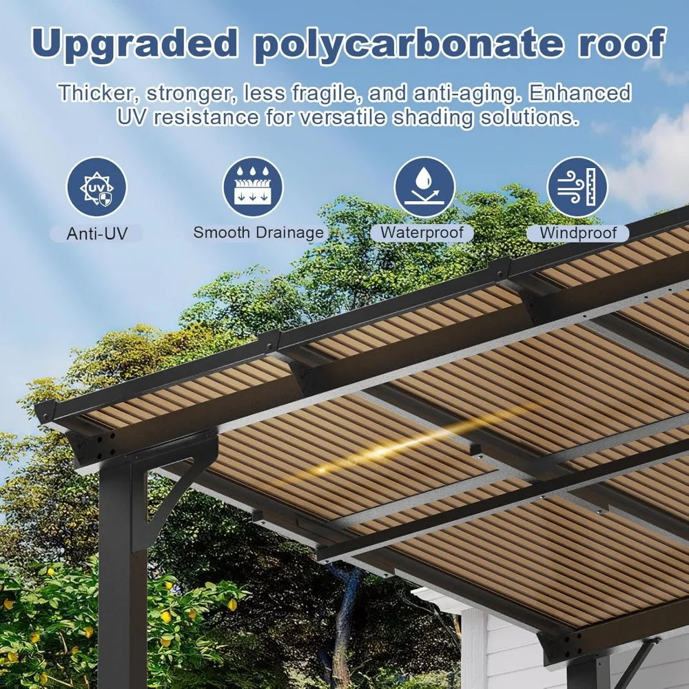 10x12 Wall Mounted Lean to Metal Awnings Outdoor Patio Gazebo