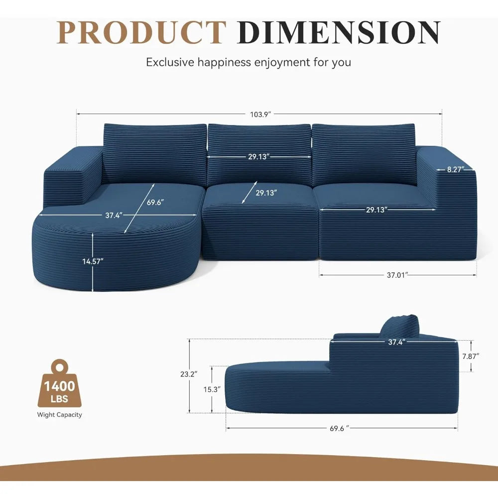 Ljustra Modular Sectional Sofa L-Shape Chaise Sleeper Couch No Assembly