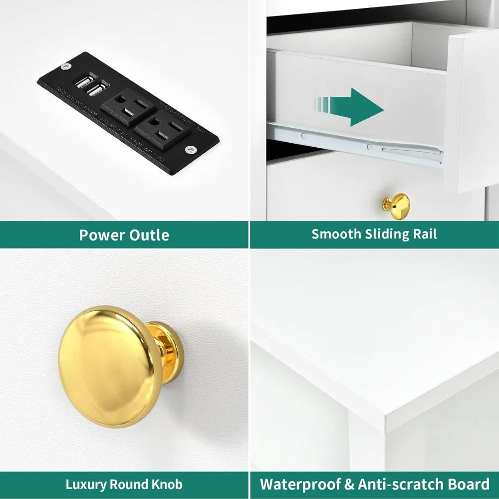 Nightstand with Charging Station Modern Bedside Table 2 Drawers USB