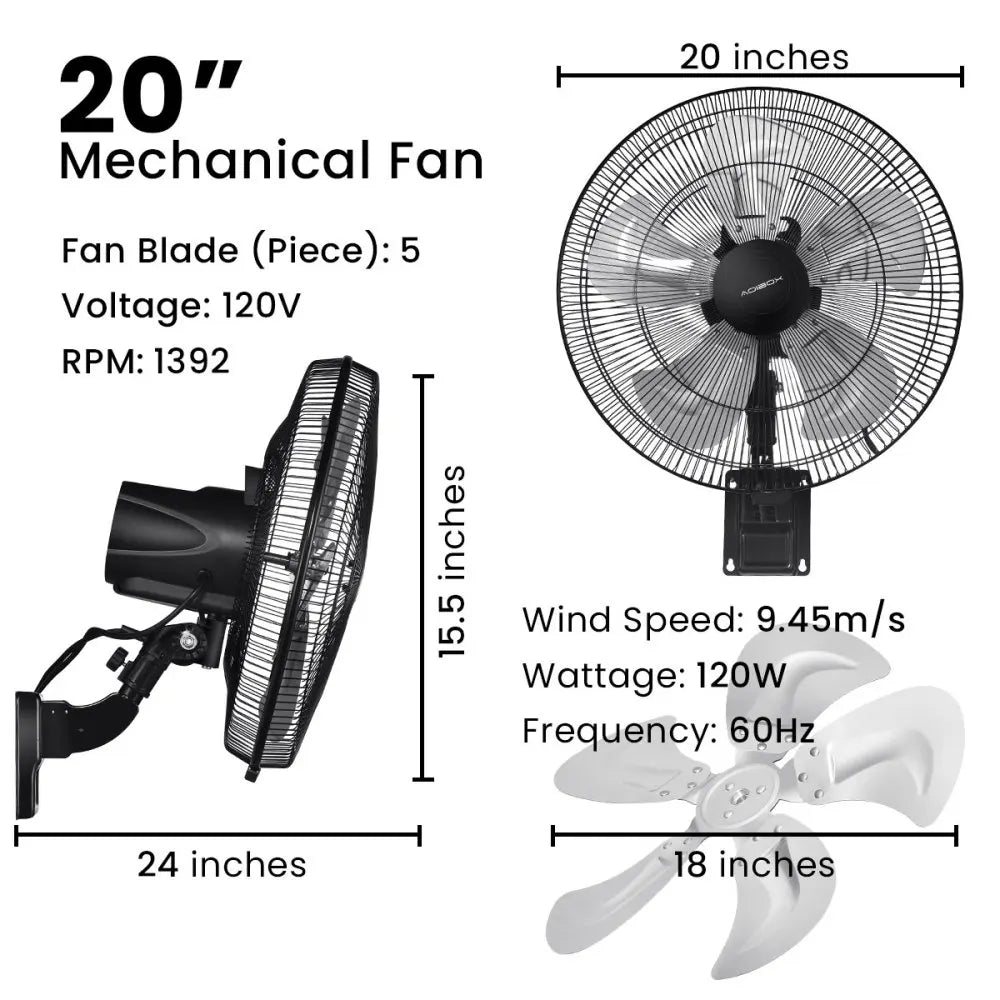 18 in 5 -Speed Wall Mount Fan Powerful Airflow Horizontal Oscillation Quiet Durable Indoor Outdoor Household Commercial Fan