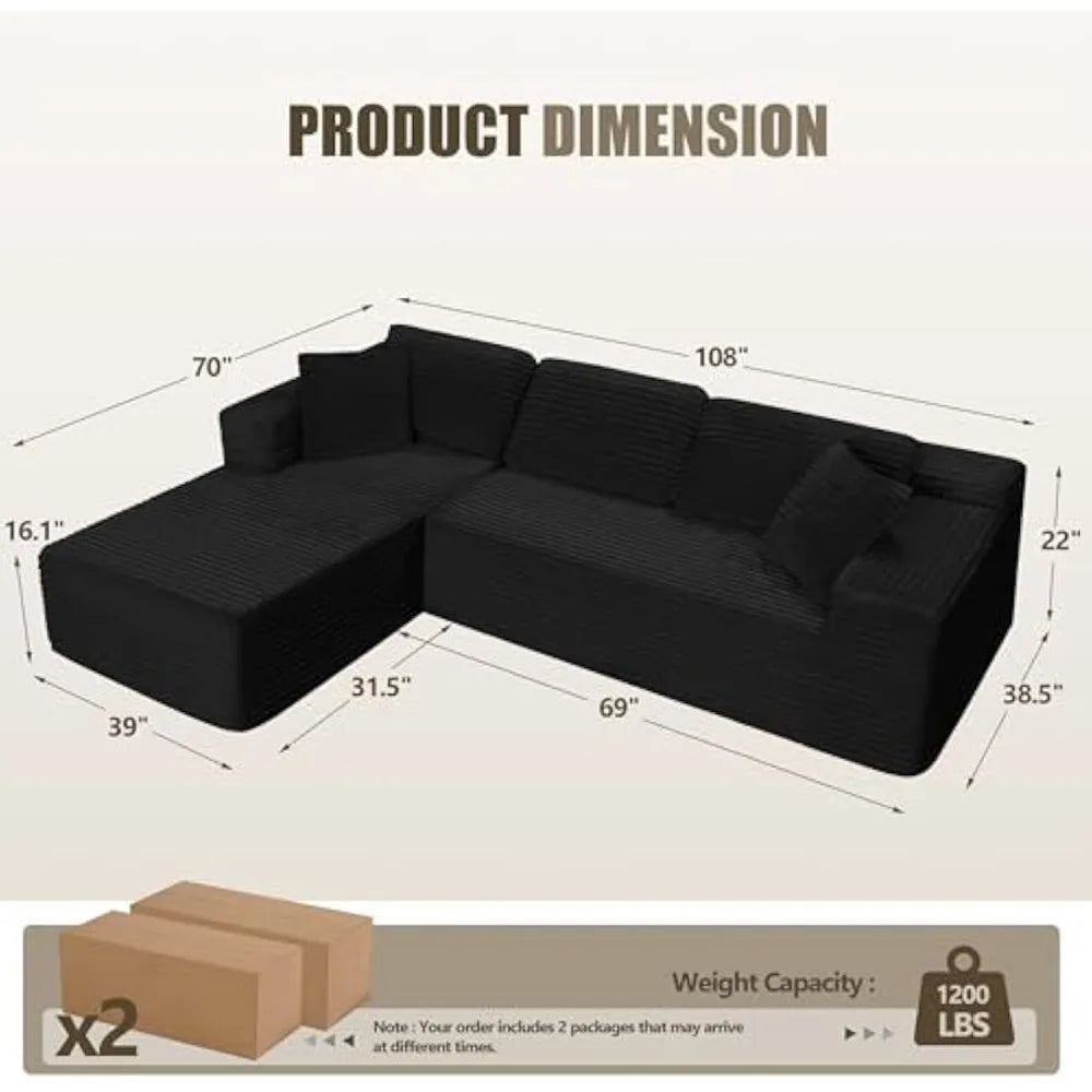 108 Inch L Shape Modular Sectional Sofa Modern Deep Seat Couch Living Room