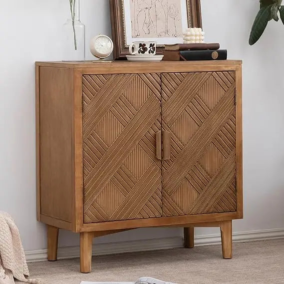 Mid-Century Modern Accent Cabinet Wooden Sideboard Rustic Storage Unit
