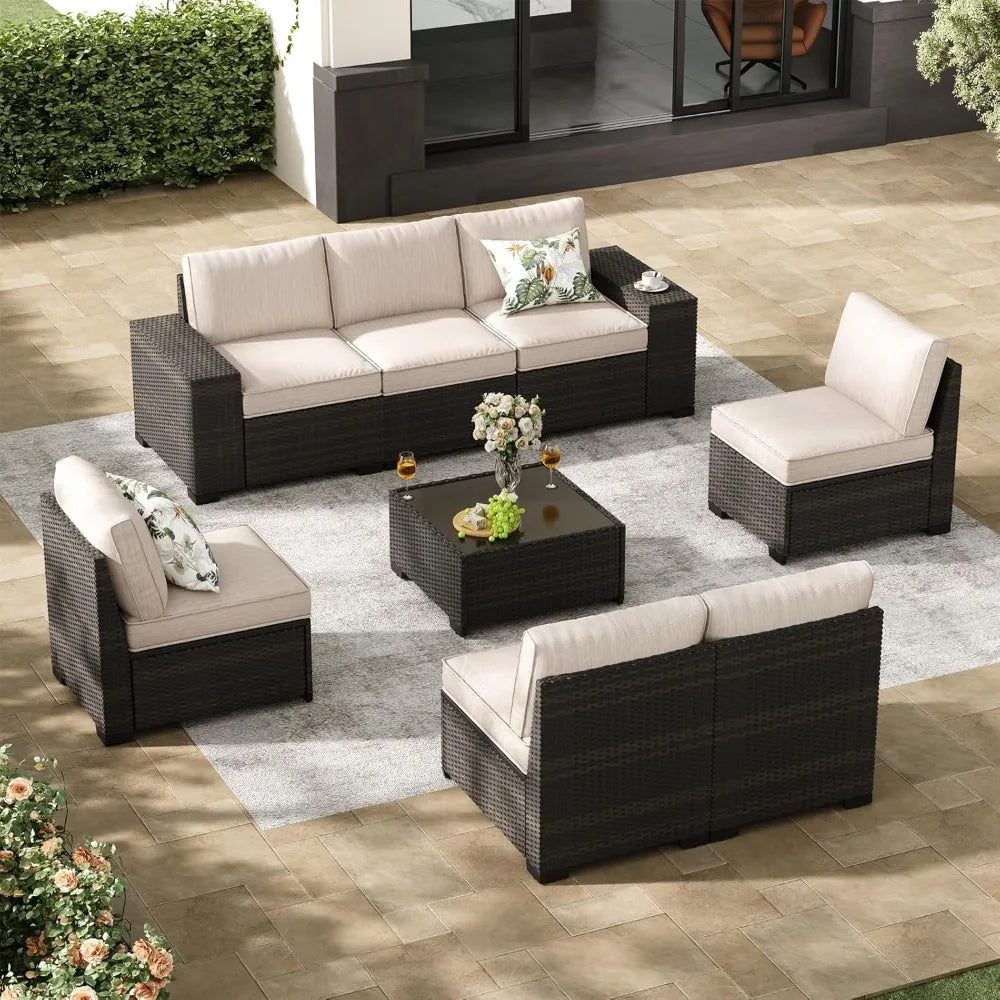 Ljustra 8-Piece Outdoor Wicker Sectional Sofa Set with Cushions and Table