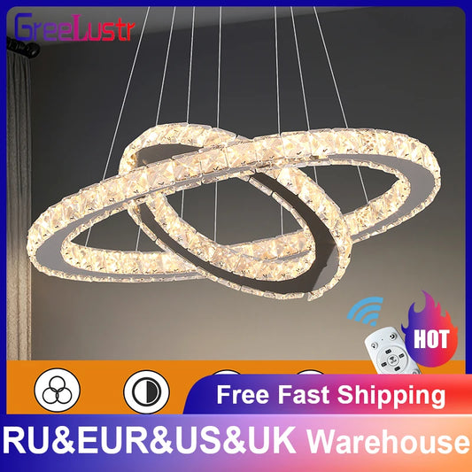 Modern Crystal Chandelier Pendant Light Dimmable LED with Remote Control