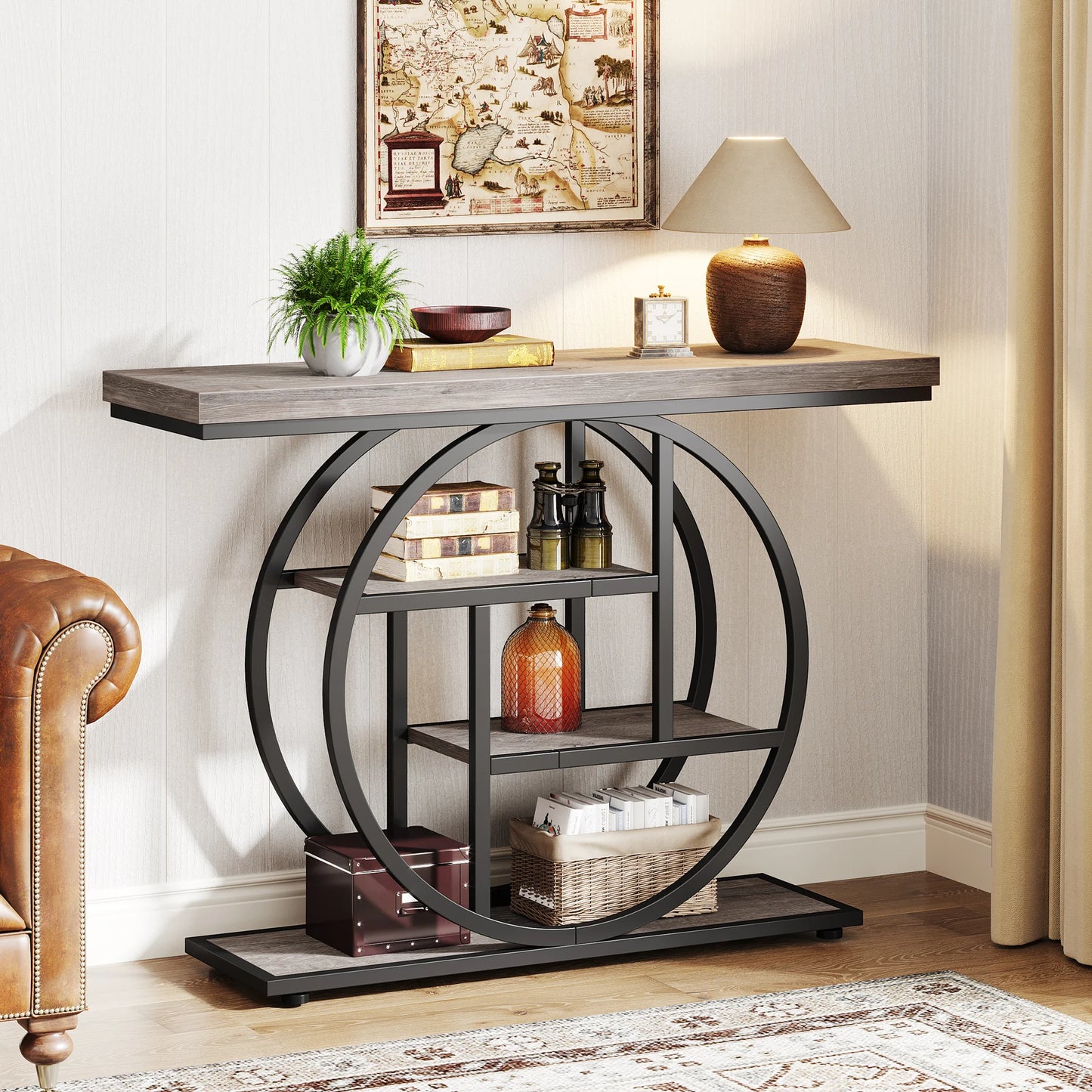 Console Table 4-Tier Entryway Table Industrial Sofa Table Living Room