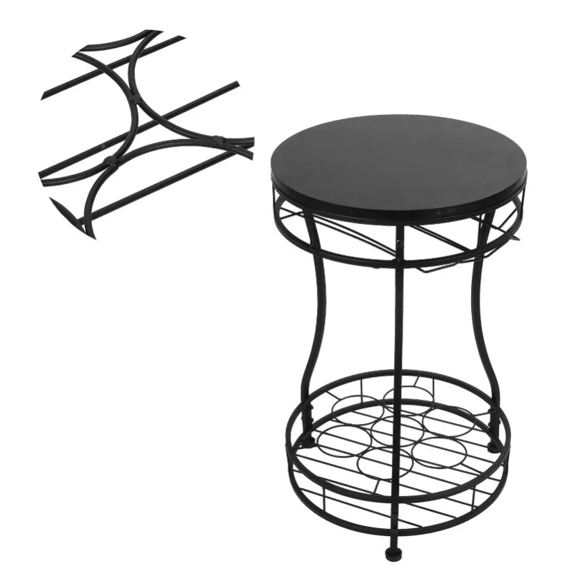 Round Freestanding Iron Wine Rack Organizer for Kitchen Bar Restaurant