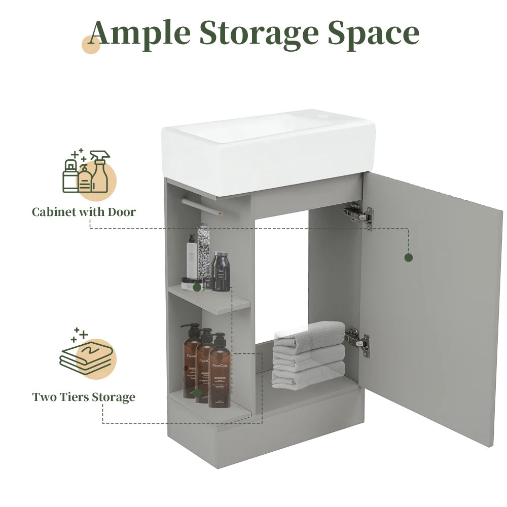 18.6 Inch Bathroom Vanity with Sink and Two-Tier Shelf Left Right Orientation