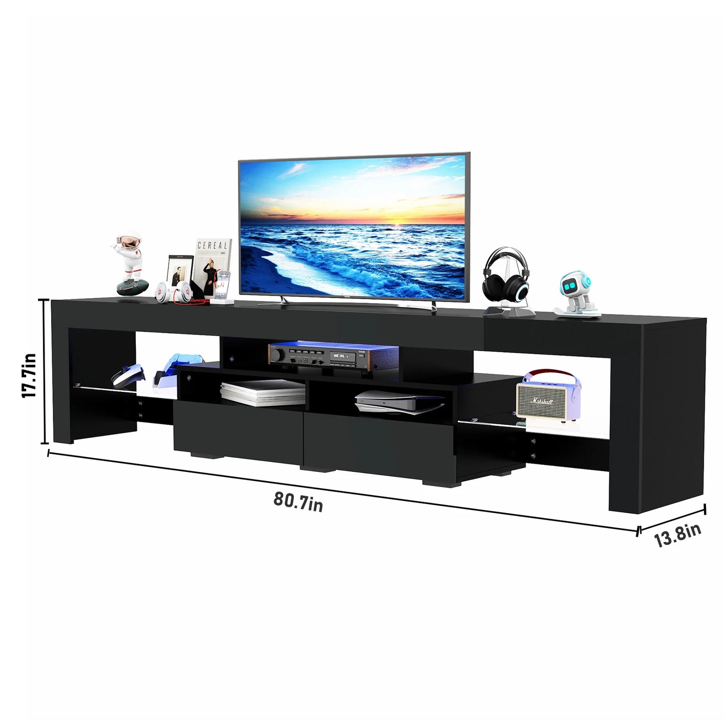 LED TV Stand Modern High Gloss Storage Cabinet with RGB Lighting