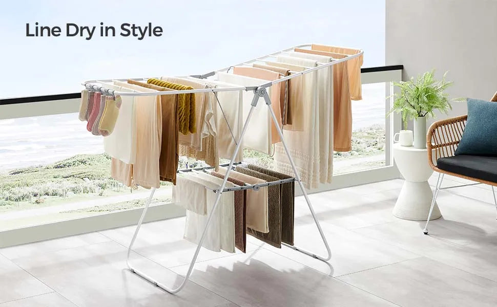 Ljustra Folding Clothes Drying Rack with Adjustable Wings and Clips