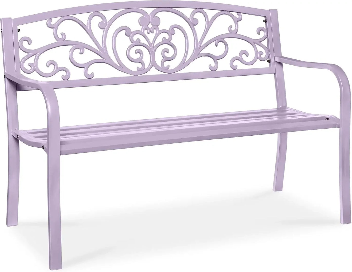 Ljustra Outdoor Steel Garden Bench with Floral Design Backrest